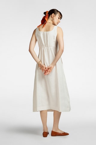 Vestido evasé de lino - Blanco