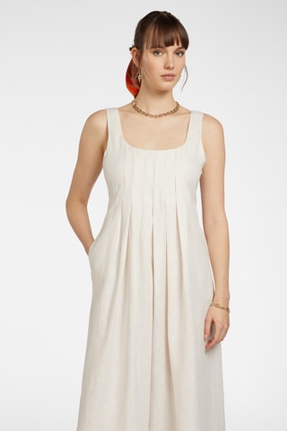 Vestido evasé de lino - Blanco