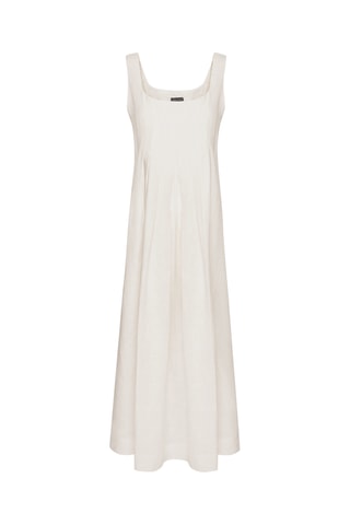 Vestido evasé de lino - Blanco
