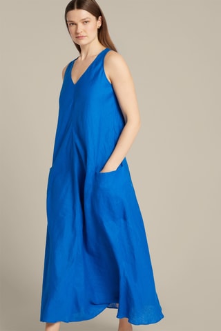 Vestido largo de lino - Azul