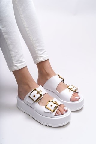 Mules plateformes - Blanc et nude