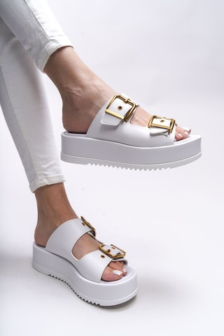 Mules plateformes - Blanc et nude