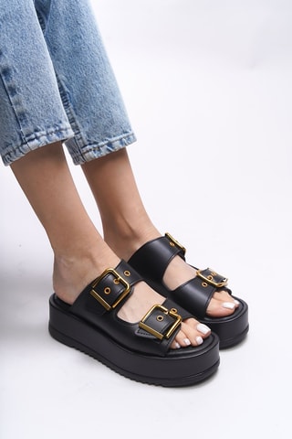 Platform Muiltjes - Beige en zwart