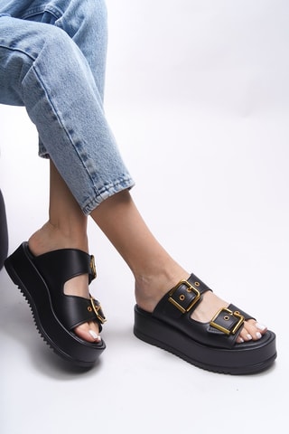 Platform Muiltjes - Beige en zwart