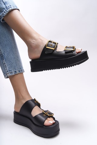Platform Muiltjes - Beige en zwart