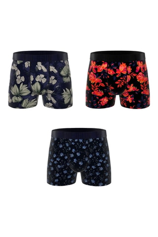 3 boxers Flowers - Noir, kaki et rouge