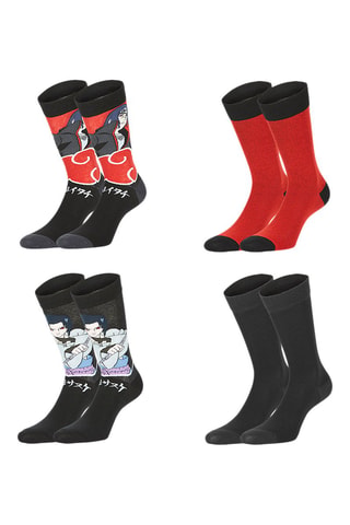 4 Paar Sokken Naruto Shippuden Zwart en Rood