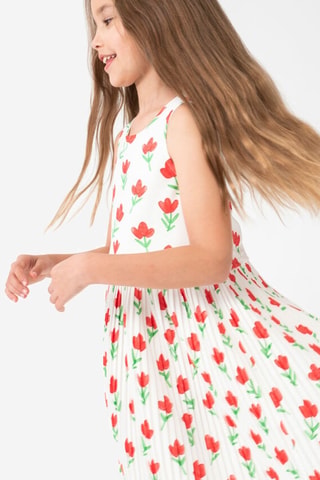 Mouwloze Trapeziumjurk  - Wit en rood