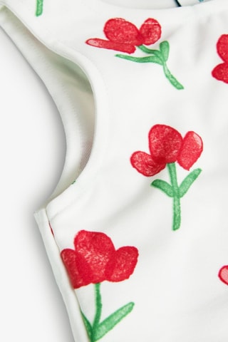Mouwloze Trapeziumjurk  - Wit en rood