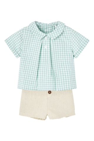 Linnen Blouse en Short  - Beige en groen