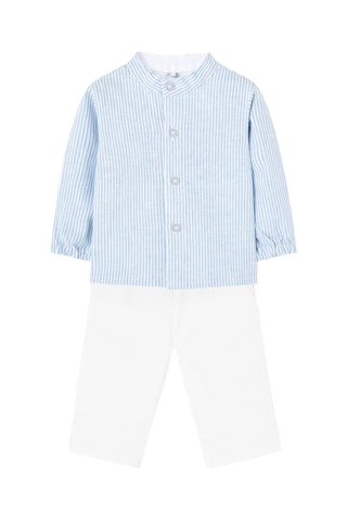 Linnen Blouse en Broek - Wit en blauw