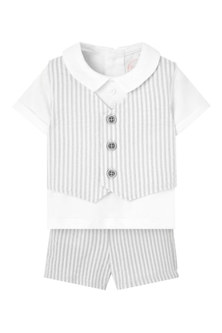 Polo Trompe-l'oeil en Short - Wit en grijs