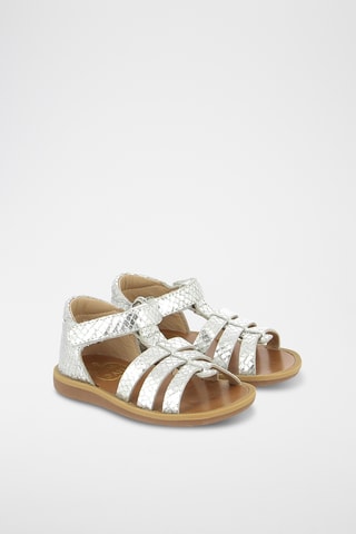 Sandálias romanas em couro Poppy Strap - Prateado