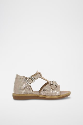 Sandálias em couro Poppy Buckle - Nude