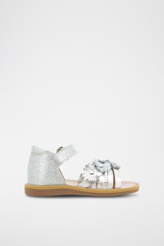 Sandálias em couro Poppy Multi Flo- Prateado