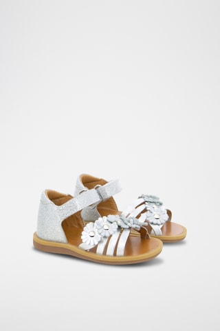 Sandálias em couro Poppy Multi Flo- Prateado