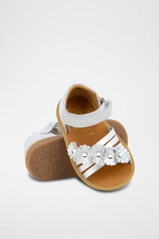 Sandálias em couro Poppy Multi Flo- Prateado