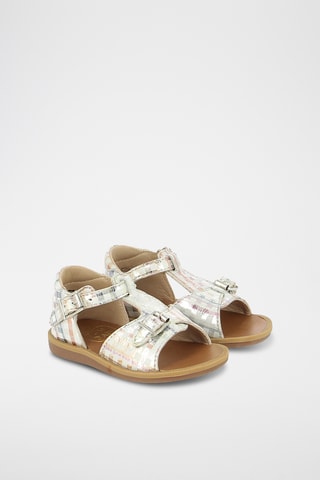 Sandálias em couro Poppy Buckle - Bege