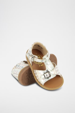 Sandálias em couro Poppy Buckle - Bege