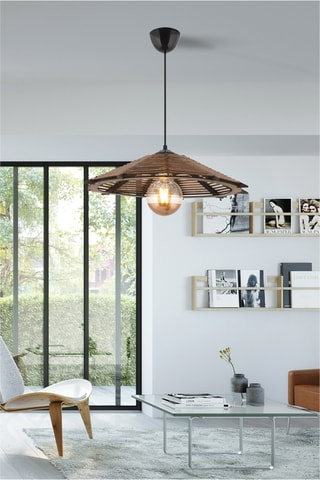 Candeeiro suspenso em madeira - Natural e preto - 60 W