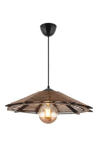 Candeeiro suspenso em madeira - Natural e preto - 60 W