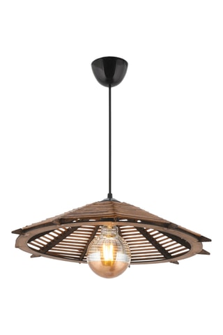 Candeeiro suspenso em madeira - Natural e preto - 60 W