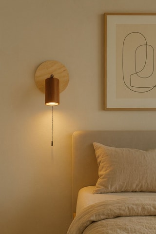Applique in legno e travertino - Beige - 40 W