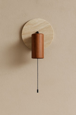 Applique in legno e travertino - Beige - 40 W