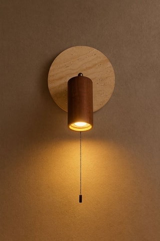 Applique in legno e travertino - Beige - 40 W