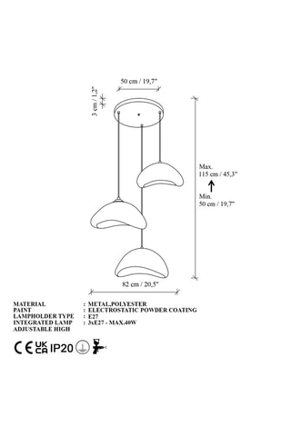 Candeeiro suspenso - Branco - 3 x 40 W