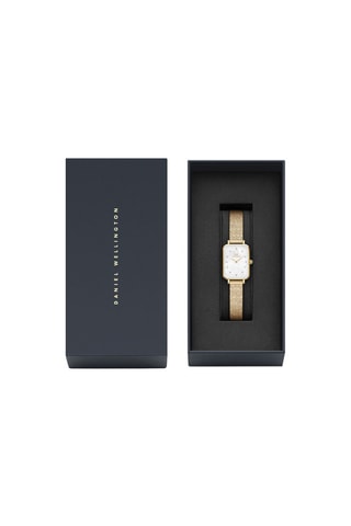 Stalen Quartz Horloge Quadro 20 x 26 cm - Goudkleurig en Wit