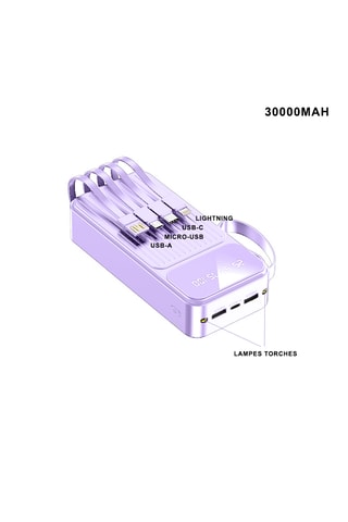 Bateria externa Power Bank 30000 mAh - Android e iPhone - Violeta