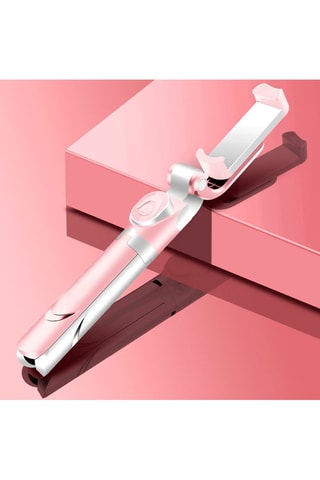 Pau de selfie Bluetooth retrátil com tripé integrado - rosa e prateado