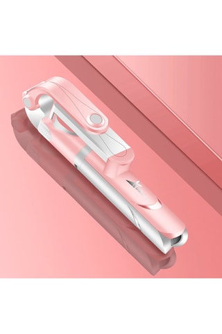 Pau de selfie Bluetooth retrátil com tripé integrado - rosa e prateado
