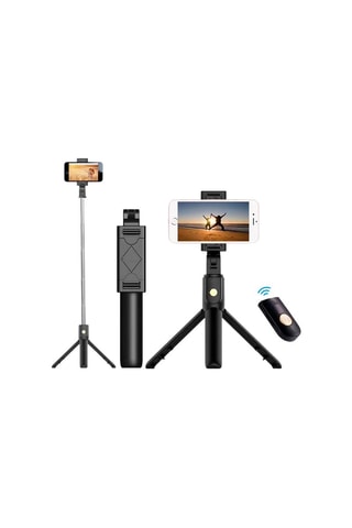 Mini pau de selfie Bluetooth rotativa 270° com tripé integrado - Preto