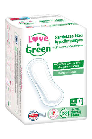 14 serviettes hypoallergéniques  Maxi Super - Flux modérés à abondants