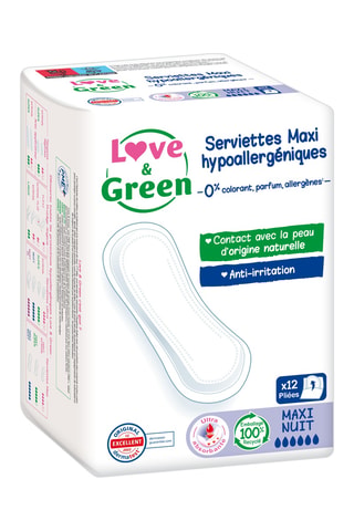 12 serviettes hypoallergéniques Maxi Nuit - Flux abondants