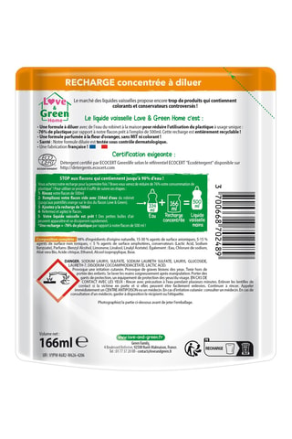 Recharge concentrée à diluer liquide vaisselle parfumé - Fleur d'Oranger - 166 ml
