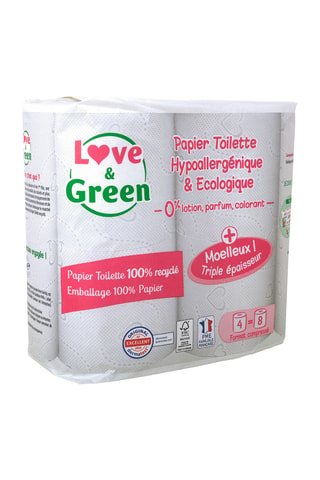 4 rouleaux de  papier toilette recyclé triple épaisseur