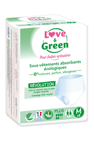 8 sous-vêtements absorbants écologiques Plus - Fuites urinaires modérés