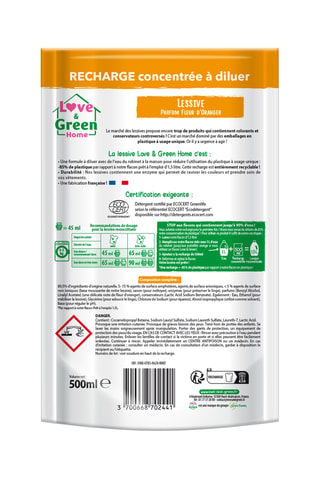 Recharge concentrée à diluer lessive parfumée - Fleur d'Oranger - 33 lavages - 500 ml