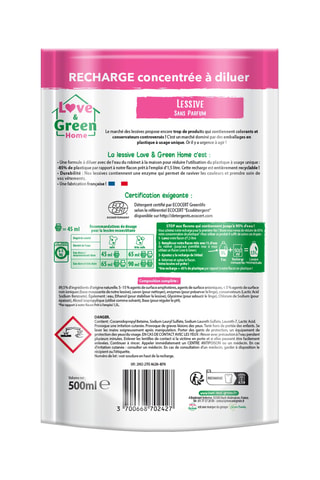 Recharge concentrée à diluer lessive sans parfum - 33 lavages - 500 ml