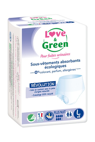 8 sous-vêtements absorbants écologiques Plus Nuit - Fuites urinaires modérées