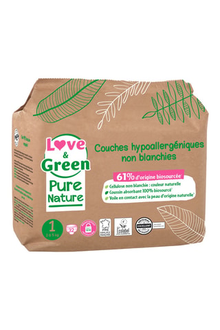 32 couches hypoallergéniques non blanchies - T1 (2 à 5 kg)