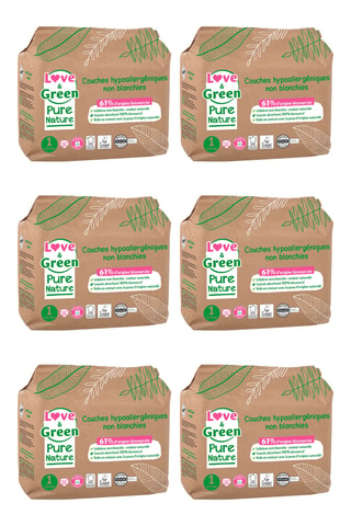 6 x 32 couches hypoallergéniques non blanchies - T1 (2 à 5 kg)