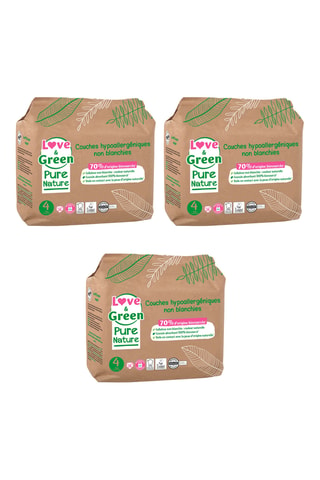 3 x 38 couches hypoallergéniques non blanchies - T4 (7 à 14 kg)