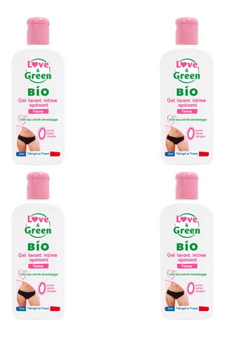 4 x Gel douche lavant apaisant bio - Muqueuse sensible - 200 ml
