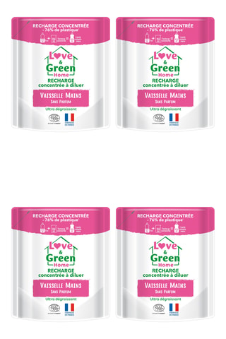 4 x Recharge concentrée à diluer liquide vaisselle sans parfum - 166 ml