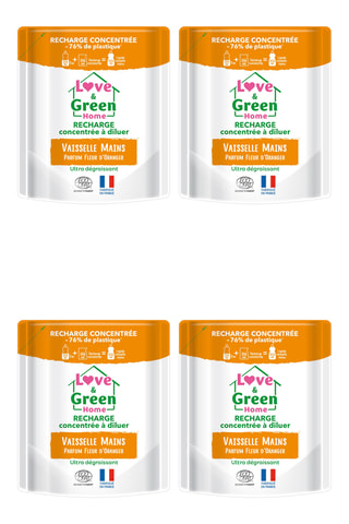 4 x Recharge concentrée à diluer liquide vaisselle parfumé - Fleur d'Oranger - 166 ml