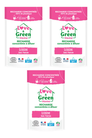 3 x Recharge concentrée à diluer lessive sans parfum - 33 lavages - 500 ml